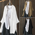 New Style Cotton And Linen Tops Women Casual Retro Shirts Cotton And Linen Long-Sleeved Shirts