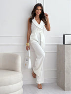 V-neck Sleeveless Jumpsuit With Belt Design Summer Fashion Trousers Women's Clothing