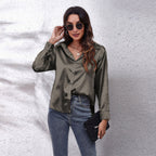 Women's Solid Color Satin Satin Long Sleeve Blouse