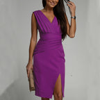 Summer V-neck Sleeveless Split Dress Fashion Slim High Waist Party Club Clothing For Women