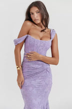 Mozision Off-shoulder Backless Sexy Evening Dress For Women Purple Sleeveless Strapless Ruched Bodycon Club Party Dress