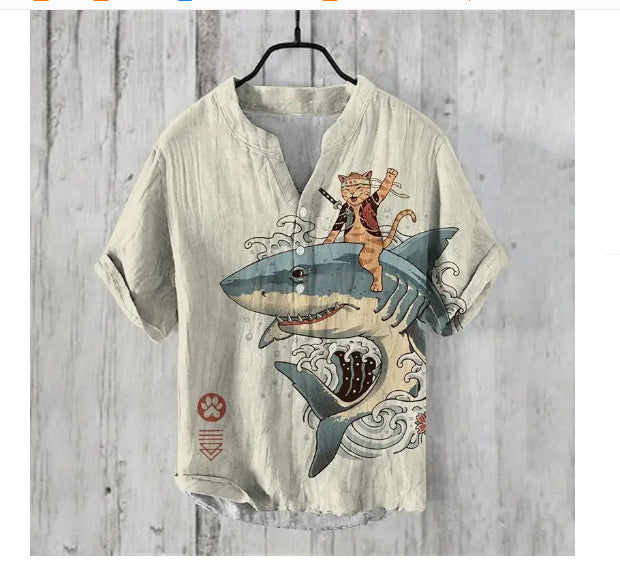 Summer Men's Shirts National Trendy Style Three Breasted