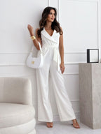 V-neck Sleeveless Jumpsuit With Belt Design Summer Fashion Trousers Women's Clothing